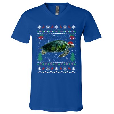 Santa Hat Sea Turtles Lover Xmas Gift Ugly Turtle Christmas Gift V-Neck T-Shirt