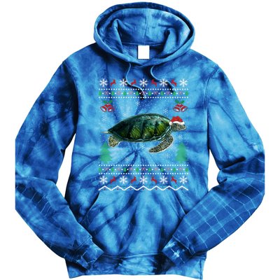 Santa Hat Sea Turtles Lover Xmas Gift Ugly Turtle Christmas Gift Tie Dye Hoodie