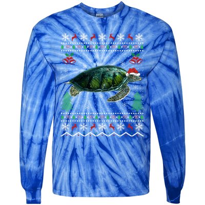 Santa Hat Sea Turtles Lover Xmas Gift Ugly Turtle Christmas Gift Tie-Dye Long Sleeve Shirt