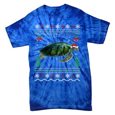 Santa Hat Sea Turtles Lover Xmas Gift Ugly Turtle Christmas Gift Tie-Dye T-Shirt