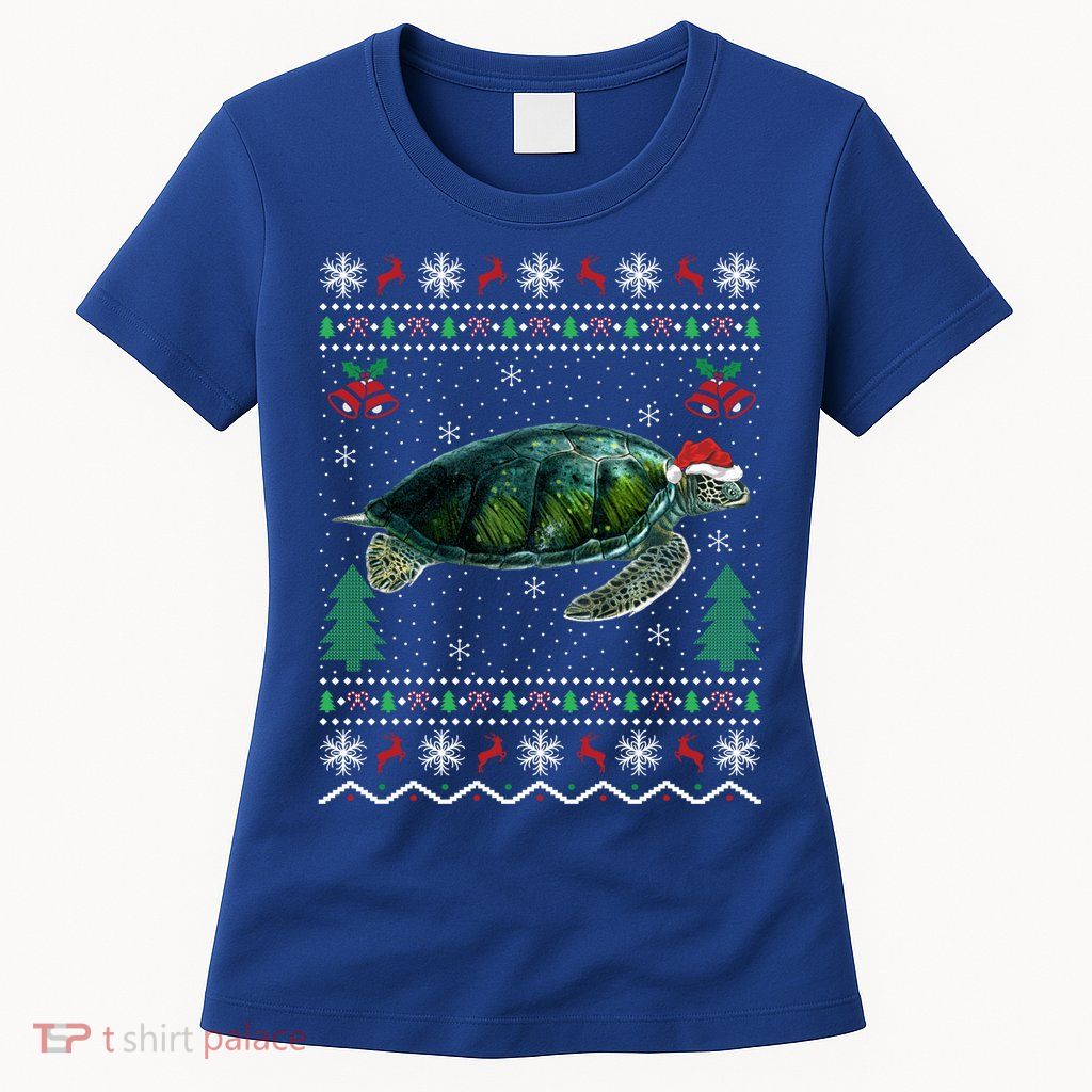 Santa Hat Sea Turtles Lover Xmas Gift Ugly Turtle Christmas Gift Womens T-Shirt