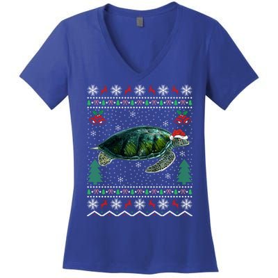 Santa Hat Sea Turtles Lover Xmas Gift Ugly Turtle Christmas Gift Women's V-Neck T-Shirt