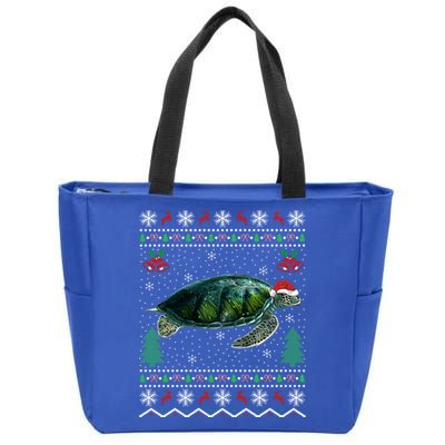 Santa Hat Sea Turtles Lover Xmas Gift Ugly Turtle Christmas Gift Zip Tote Bag