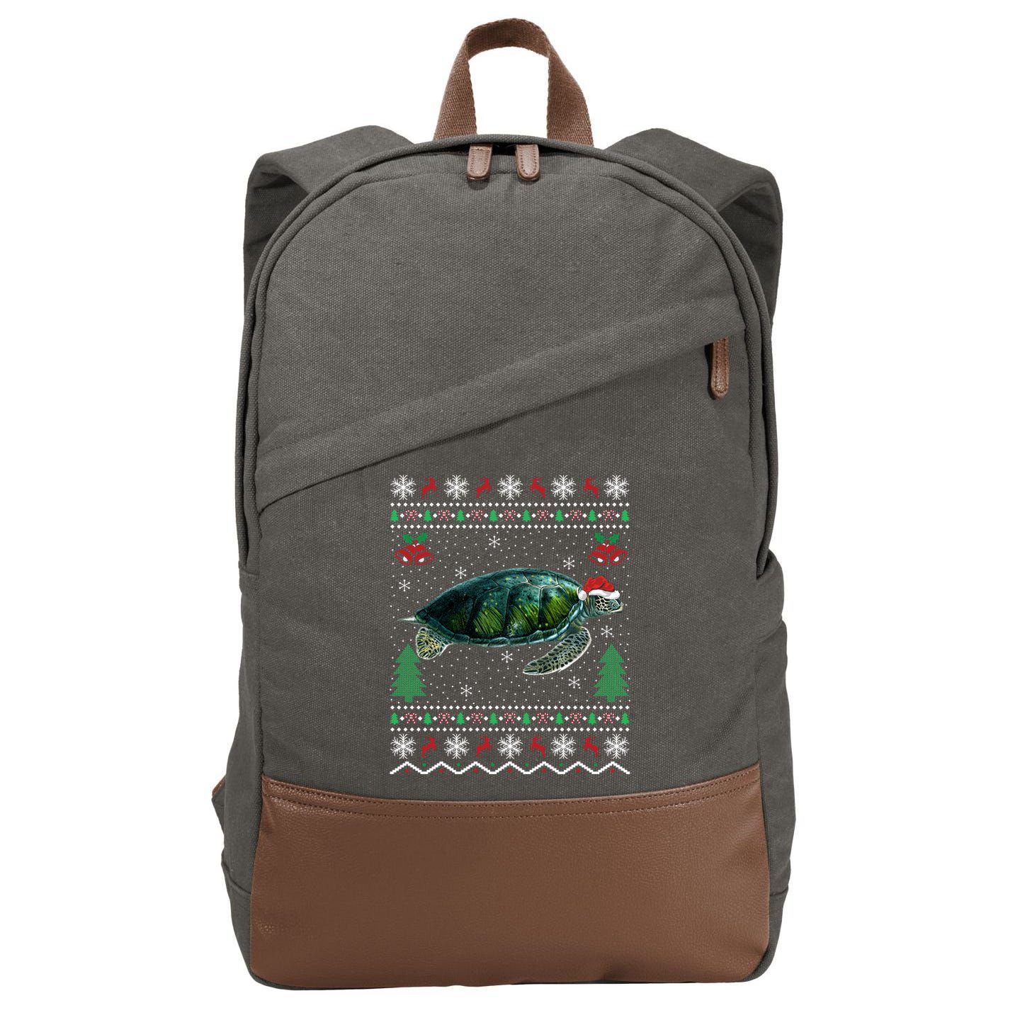 Santa Hat Sea Turtles Lover Xmas Gift Ugly Turtle Christmas Gift Cotton Canvas Backpack