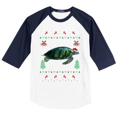 Santa Hat Sea Turtles Lover Xmas Gift Ugly Turtle Christmas Gift Baseball Sleeve Shirt