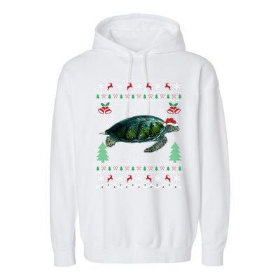 Santa Hat Sea Turtles Lover Xmas Gift Ugly Turtle Christmas Gift Garment-Dyed Fleece Hoodie