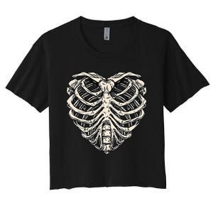 Skeleton Heart Shaped Rib Cage Xray Halloween Women's Crop Top Tee