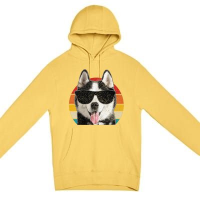 Siberian Husky Sunglasses Funny Vintage Husky Dog Lover Premium Pullover Hoodie