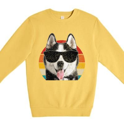 Siberian Husky Sunglasses Funny Vintage Husky Dog Lover Premium Crewneck Sweatshirt