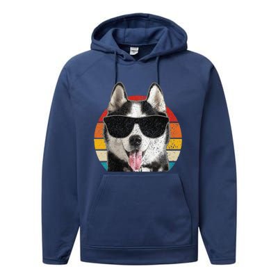 Siberian Husky Sunglasses Funny Vintage Husky Dog Lover Performance Fleece Hoodie