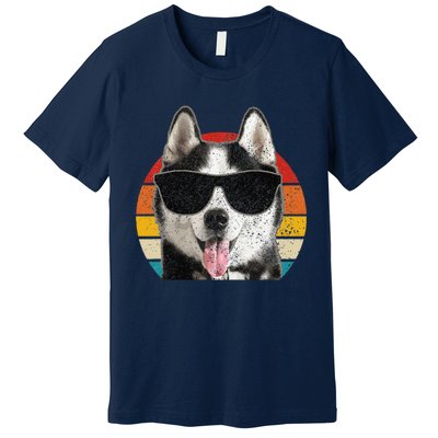 Siberian Husky Sunglasses Funny Vintage Husky Dog Lover Premium T-Shirt