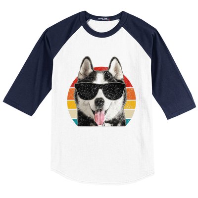 Siberian Husky Sunglasses Funny Vintage Husky Dog Lover Baseball Sleeve Shirt