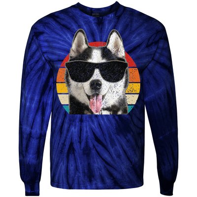 Siberian Husky Sunglasses Funny Vintage Husky Dog Lover Tie-Dye Long Sleeve Shirt