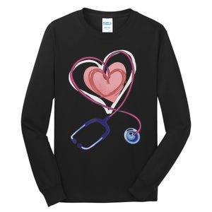 Stethoscope Heart Stethoscope Valentine For Nurses Doctors Tall Long Sleeve T-Shirt