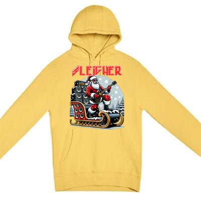 Sleigher Hail Santa Heavy Metal Christmas Rock Xmas Art Premium Pullover Hoodie