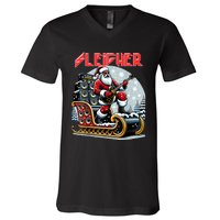 Sleigher Hail Santa Heavy Metal Christmas Rock Xmas Art V-Neck T-Shirt