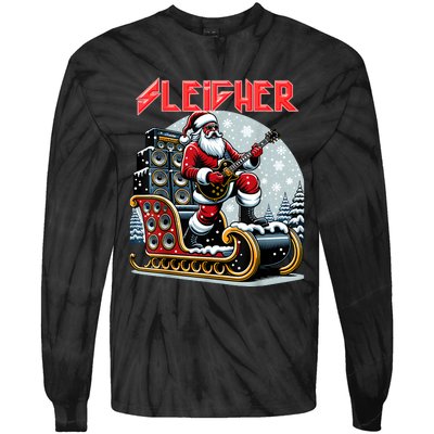 Sleigher Hail Santa Heavy Metal Christmas Rock Xmas Art Tie-Dye Long Sleeve Shirt