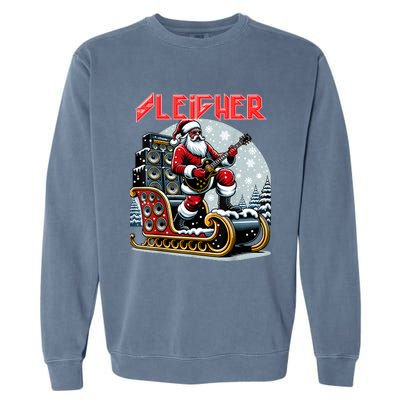 Sleigher Hail Santa Heavy Metal Christmas Rock Xmas Art Garment-Dyed Sweatshirt