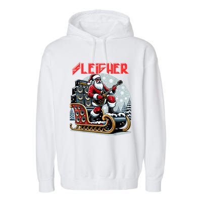 Sleigher Hail Santa Heavy Metal Christmas Rock Xmas Art Garment-Dyed Fleece Hoodie