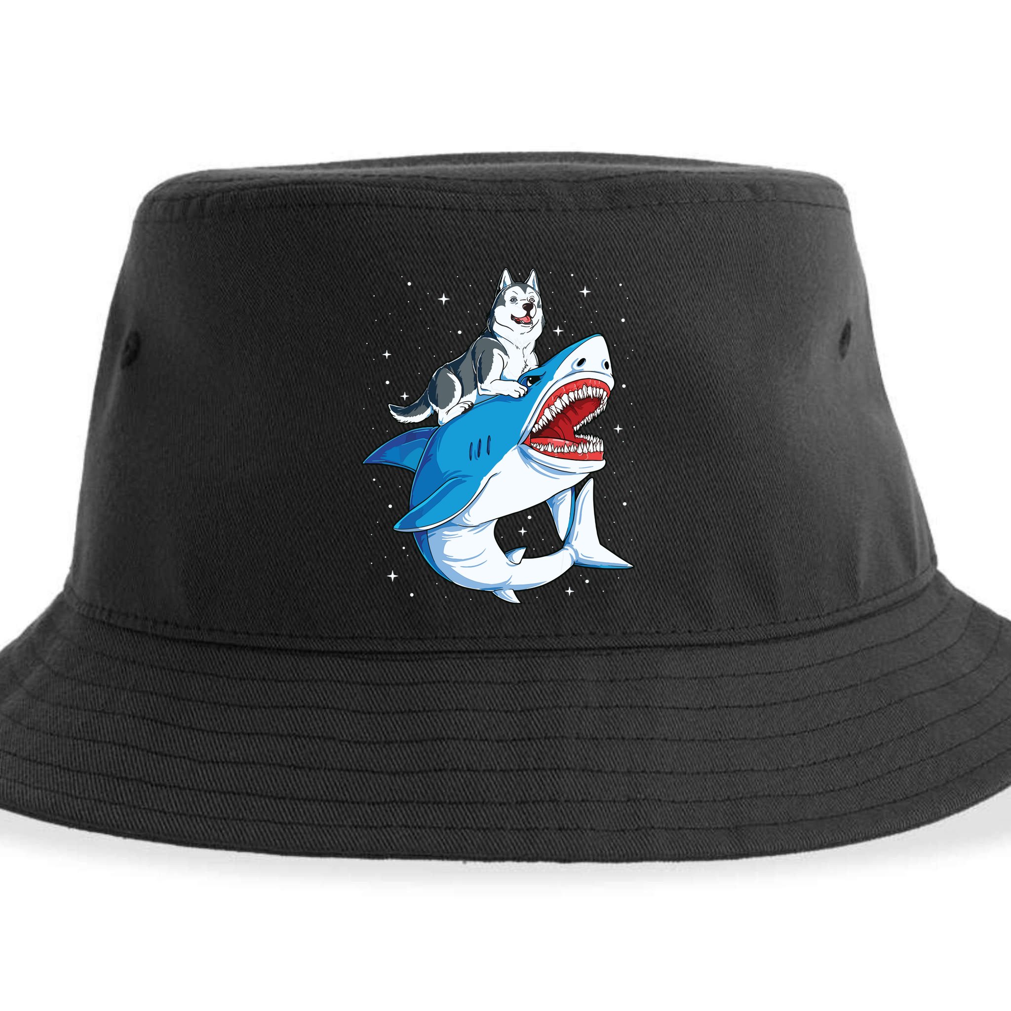 Siberian Husky Shark Jawsome Dog Lover Gifts Space Galaxy Sustainable Bucket Hat