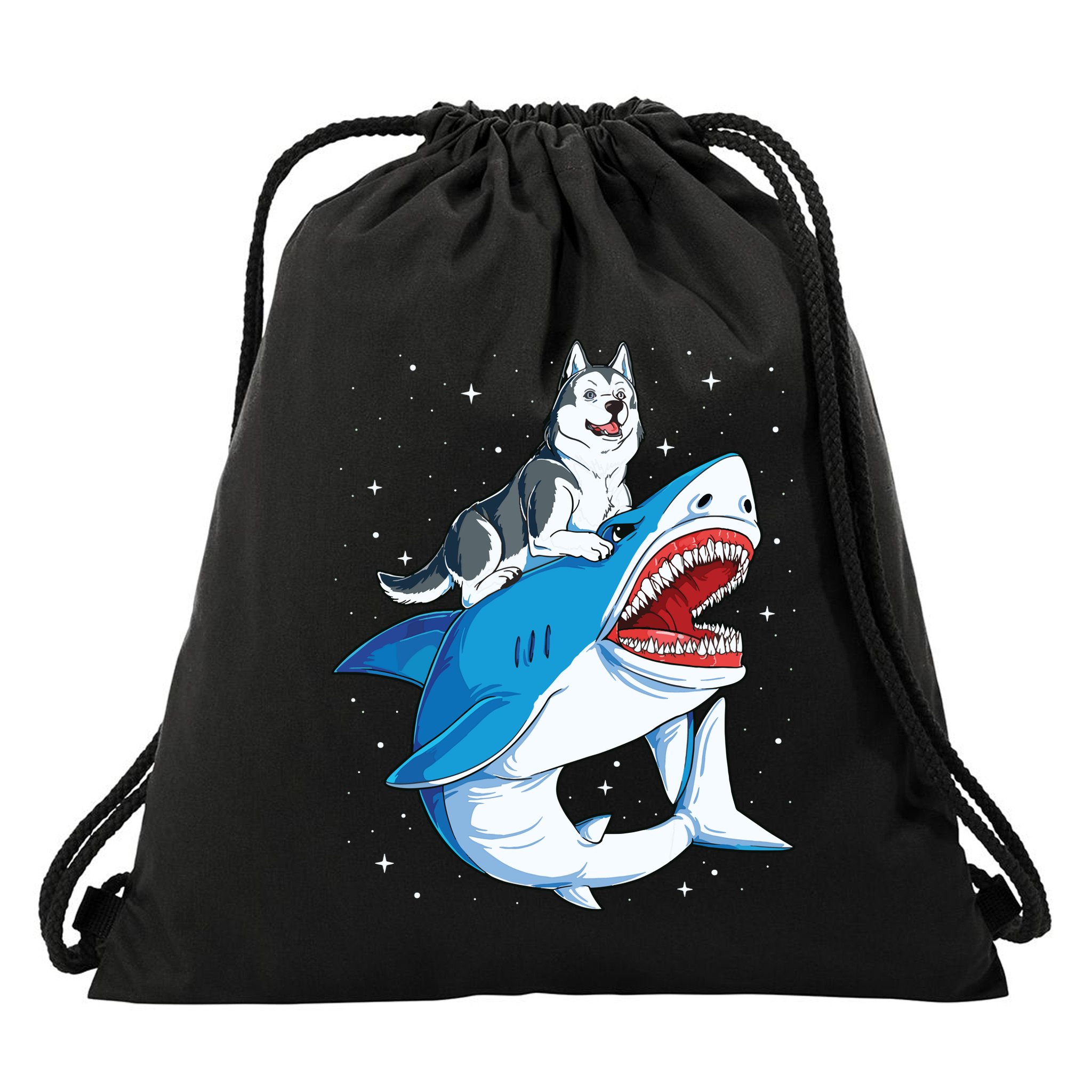 Siberian Husky Shark Jawsome Dog Lover Gifts Space Galaxy Drawstring Bag