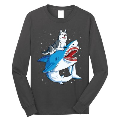 Siberian Husky Shark Jawsome Dog Lover Gifts Space Galaxy Long Sleeve Shirt