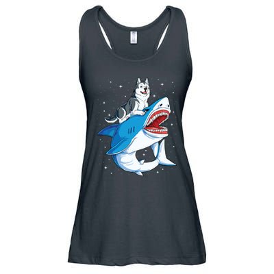 Siberian Husky Shark Jawsome Dog Lover Gifts Space Galaxy Ladies Essential Flowy Tank
