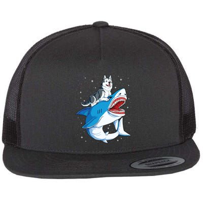 Siberian Husky Shark Jawsome Dog Lover Gifts Space Galaxy Flatbill Hat