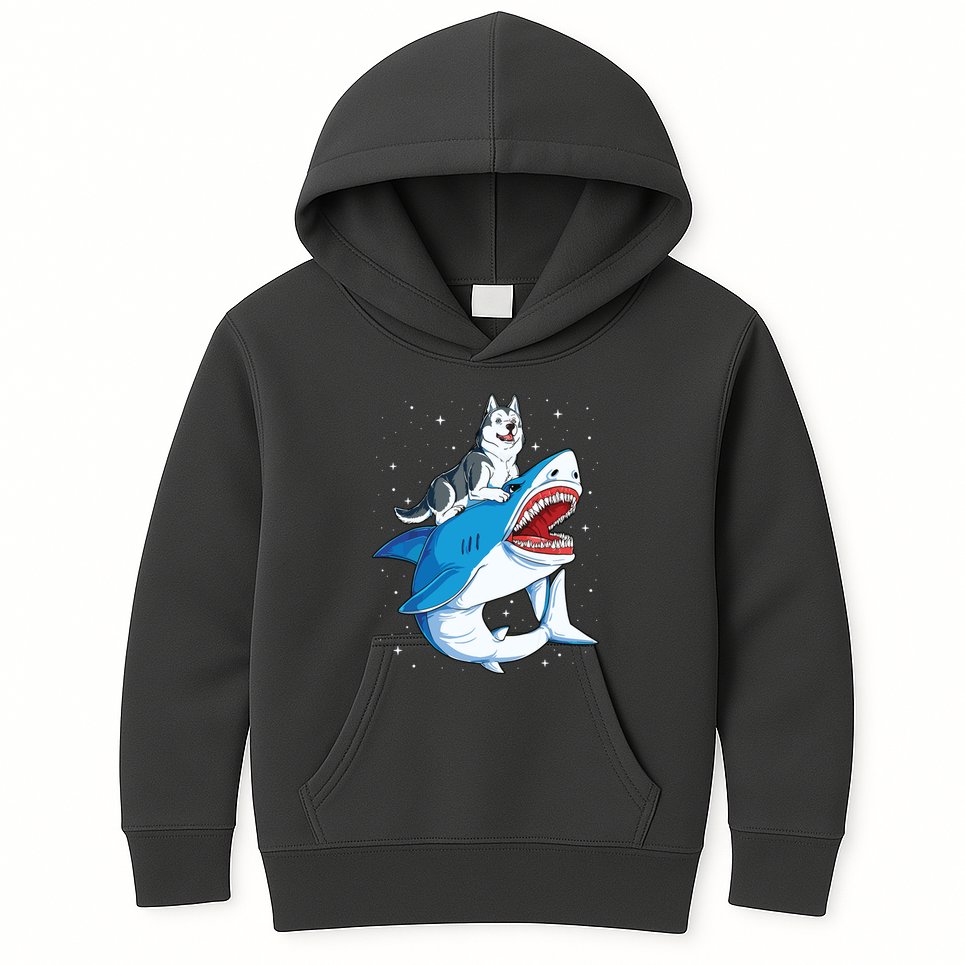 Siberian Husky Shark Jawsome Dog Lover Gifts Space Galaxy Kids Hoodie