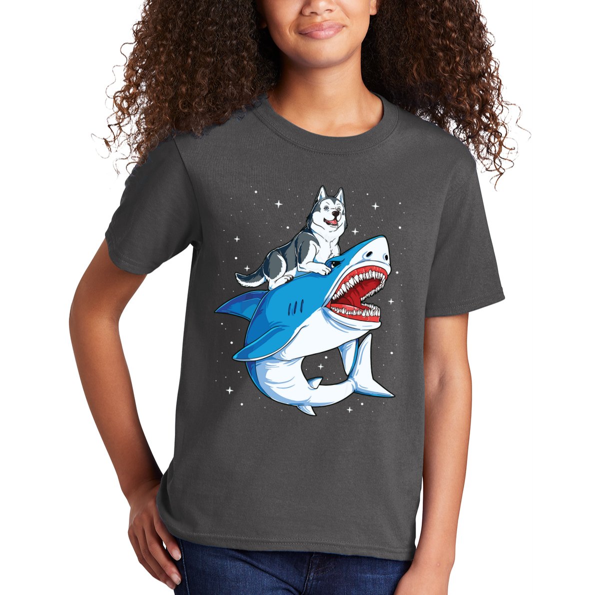 Siberian Husky Shark Jawsome Dog Lover Gifts Space Galaxy Kids T-Shirt