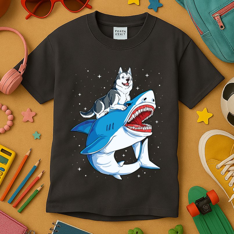 Siberian Husky Shark Jawsome Dog Lover Gifts Space Galaxy Kids T-Shirt