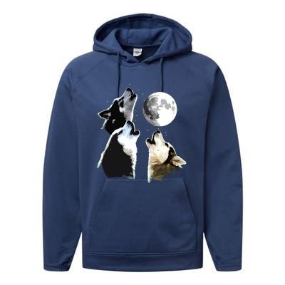 Siberian Husky Siberian Husky Howling At The Moon Performance Fleece Hoodie