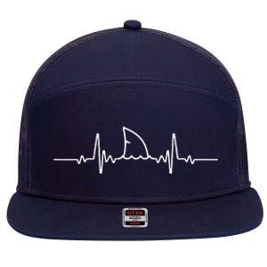 Shark Heartbeat Shark Lovers Fin Ocean Animal 7 Panel Mesh Trucker Snapback Hat