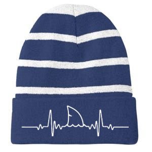 Shark Heartbeat Shark Lovers Fin Ocean Animal Striped Beanie with Solid Band