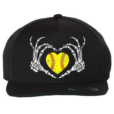 Softball Heart Skeleton Hand Halloween Costume Wool Snapback Cap