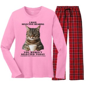 Selective Hearing Sarcastic Cat Women's Long Sleeve Flannel Pajama Set 