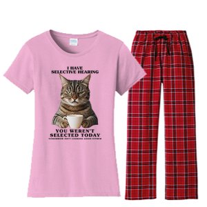 Selective Hearing Sarcastic Cat Women's Flannel Pajama Set