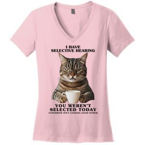 Selective Hearing Sarcastic Cat Women's V-Neck T-Shirt