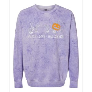 Spooky Halloween Skeleton Peace and Pumpkin Design Colorblast Crewneck Sweatshirt