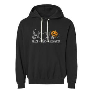 Spooky Halloween Skeleton Peace and Pumpkin Design Garment-Dyed Fleece Hoodie