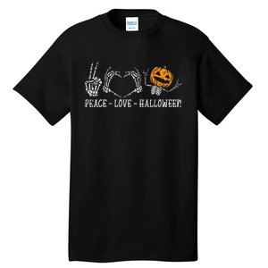 Spooky Halloween Skeleton Peace and Pumpkin Design Tall T-Shirt