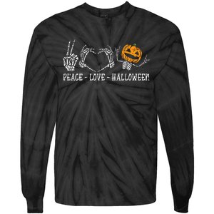 Spooky Halloween Skeleton Peace and Pumpkin Design Tie-Dye Long Sleeve Shirt