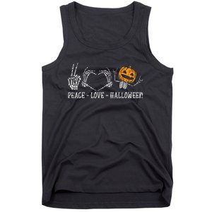 Spooky Halloween Skeleton Peace and Pumpkin Design Tank Top