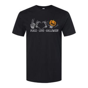 Spooky Halloween Skeleton Peace and Pumpkin Design Softstyle CVC T-Shirt