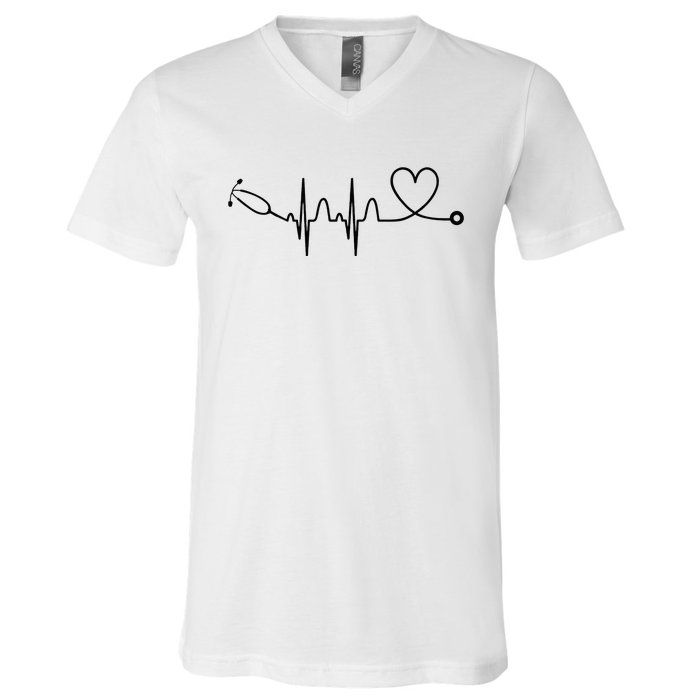 Stethoscope Heartbeat Stethoscope Gift For Doctor & Nurse V-Neck T-Shirt