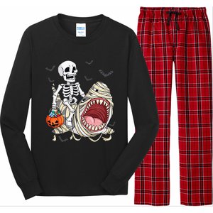 Spooky Halloween Skeleton Riding Mummy Shark Pumpkin Long Sleeve Pajama Set