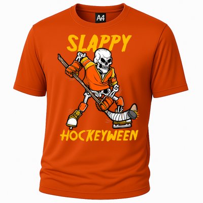 Slappy Hockeyween Skeleton Ice Hockey Player Halloween Cute Gift Cooling Performance Crew T-Shirt