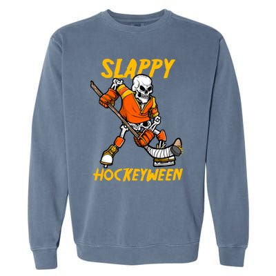 Slappy Hockeyween Skeleton Ice Hockey Player Halloween Cute Gift Garment-Dyed Sweatshirt