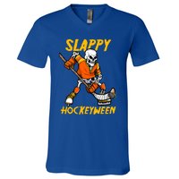 Slappy Hockeyween Skeleton Ice Hockey Player Halloween Cute Gift V-Neck T-Shirt