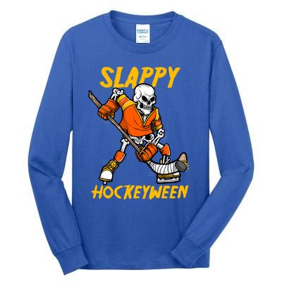 Slappy Hockeyween Skeleton Ice Hockey Player Halloween Cute Gift Tall Long Sleeve T-Shirt